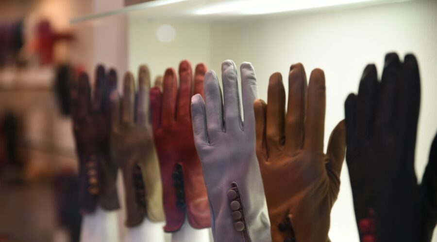 assorted-color gloves on display
